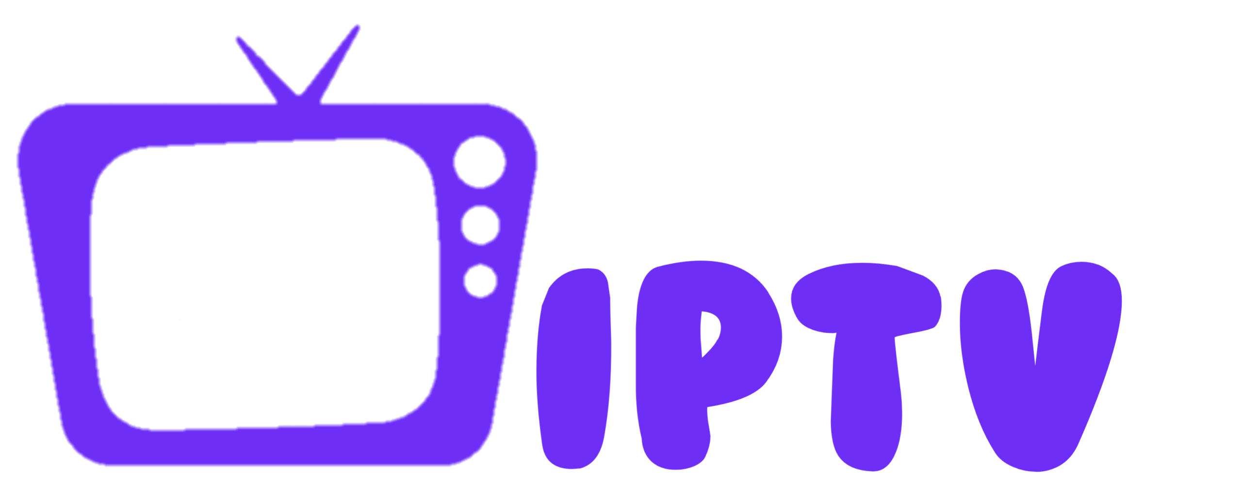 A purple retro TV icon with a play button inside, next to the words ECUADOR IPTV in bold purple and white letters on a light background.